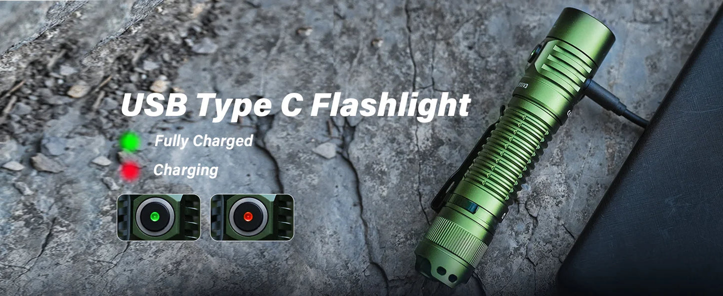 Rechargeable Tactical LED Flashlight .2000 Lumen Long-Range USB-C Flashlight