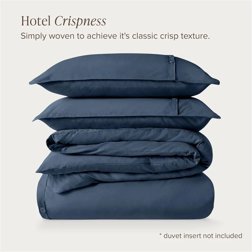 Organic Cotton Duvet Cover Set - Full/Queen Size - Lightweight Percale Weave for Breathability and Cooling Comfort