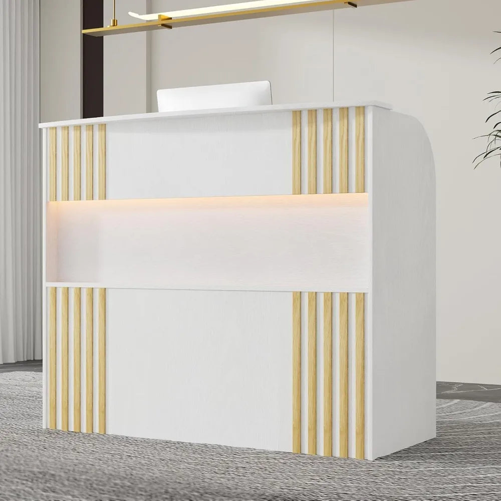 Modern Secretary Desk With Storage Drawers And LED Lighting