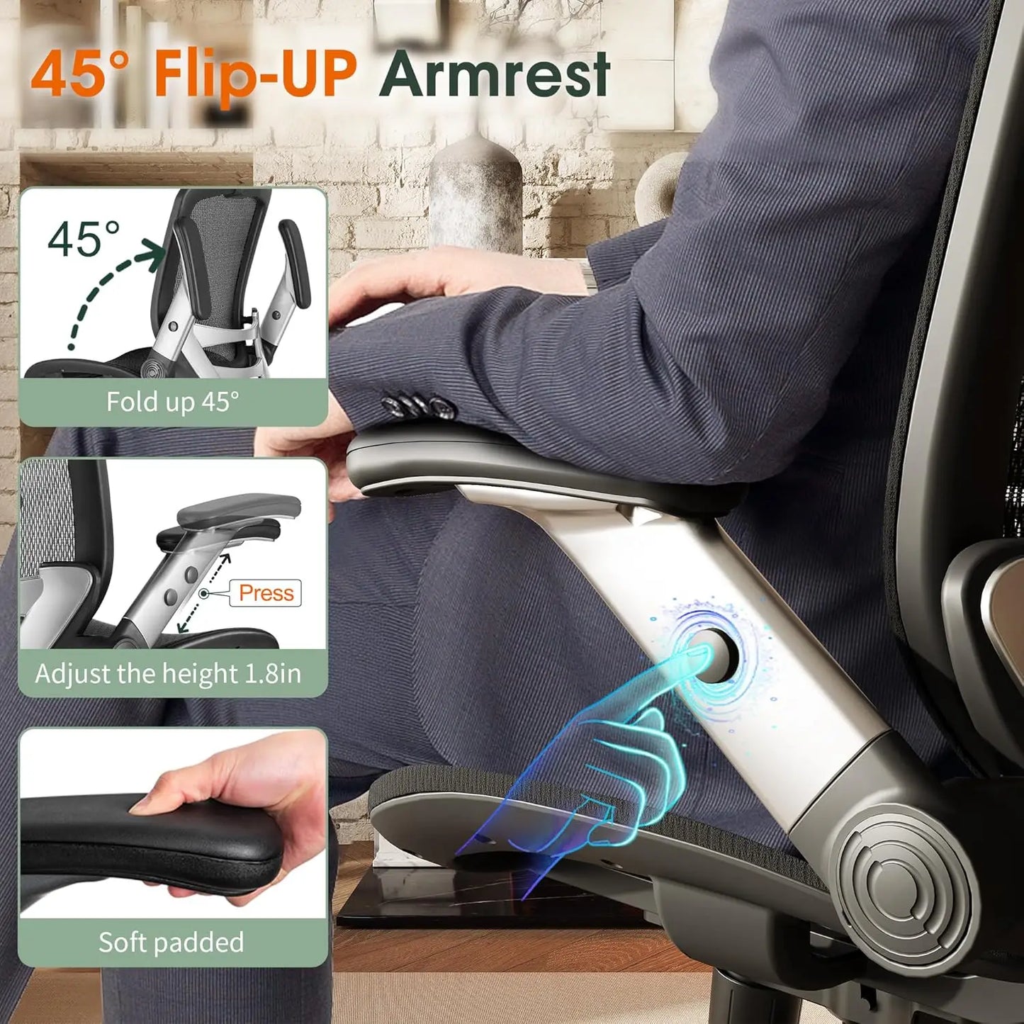 Ergonomic High Back Office Chair with Headrest & Flip Up Arms