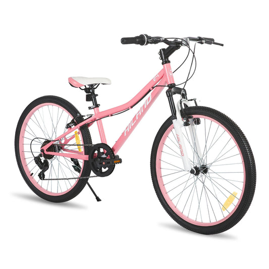 Hiiland 24 Inch Mountain Bike .Youth Bicycle with Front Suspension, 7 Speed Gears & Dual Disc Brakes