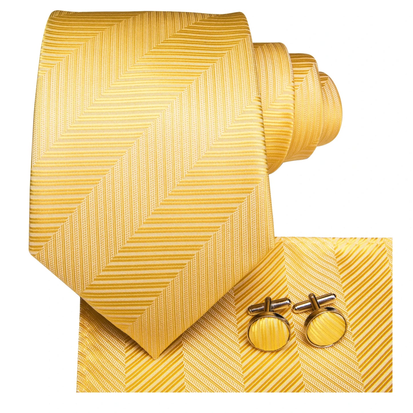 Yellow Stripes Men's Tie Handkerchief Cufflinks Set Necktie for Men Male Wedding Business Ties Formal Dad Husband Gift