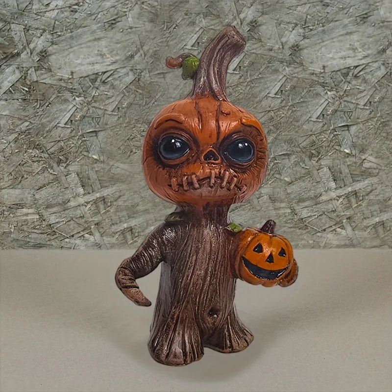 Halloween Pumpkin Tree Stump Figurine. Resin Jack-O’-Lantern Character Statue for Spooky Fall & Halloween Home Décor
