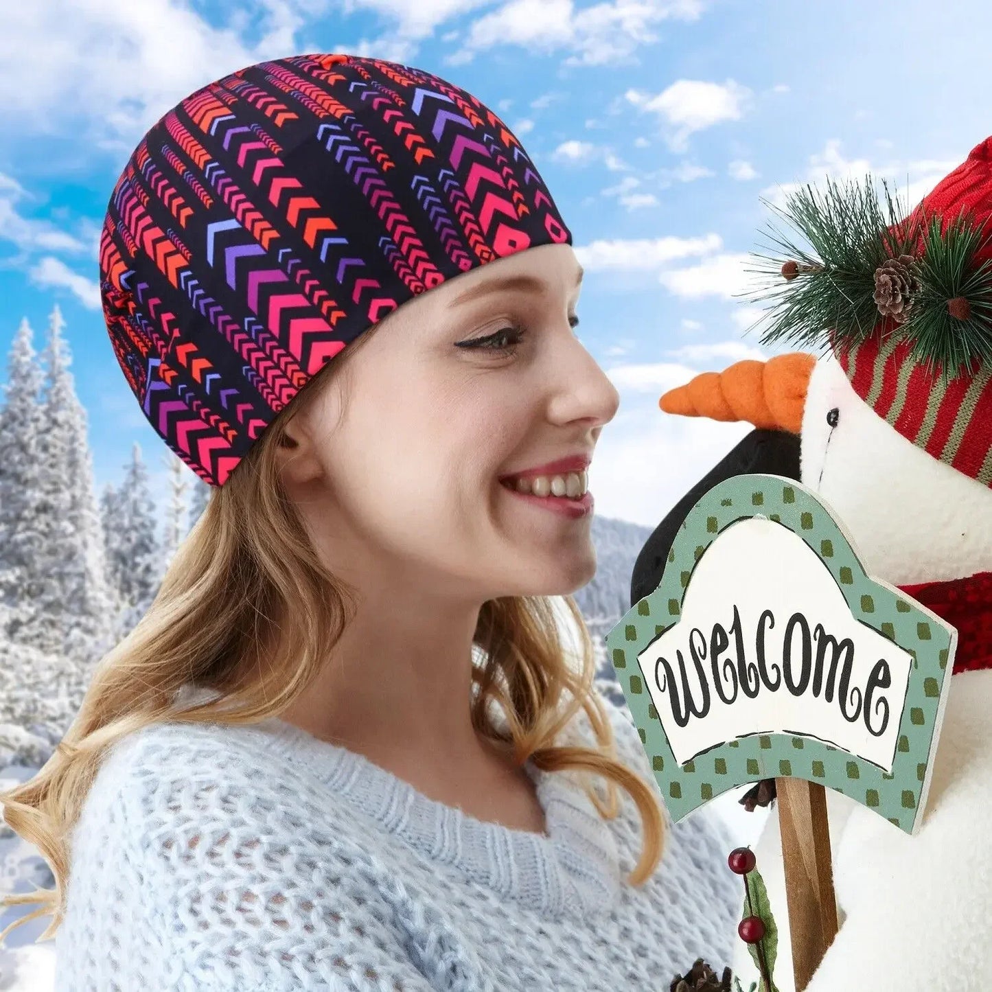 Winter Fashion Print Running Hats Cycling Helmet Liner Hat Windproof Ski Lightweight Elastic Skull Caps for Men Women