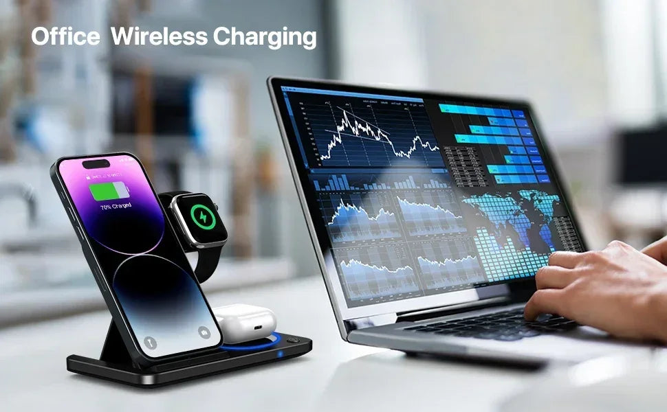 30W 3-in-1 Foldable Wireless Charging Station for iPhone, Apple Watch & AirPods