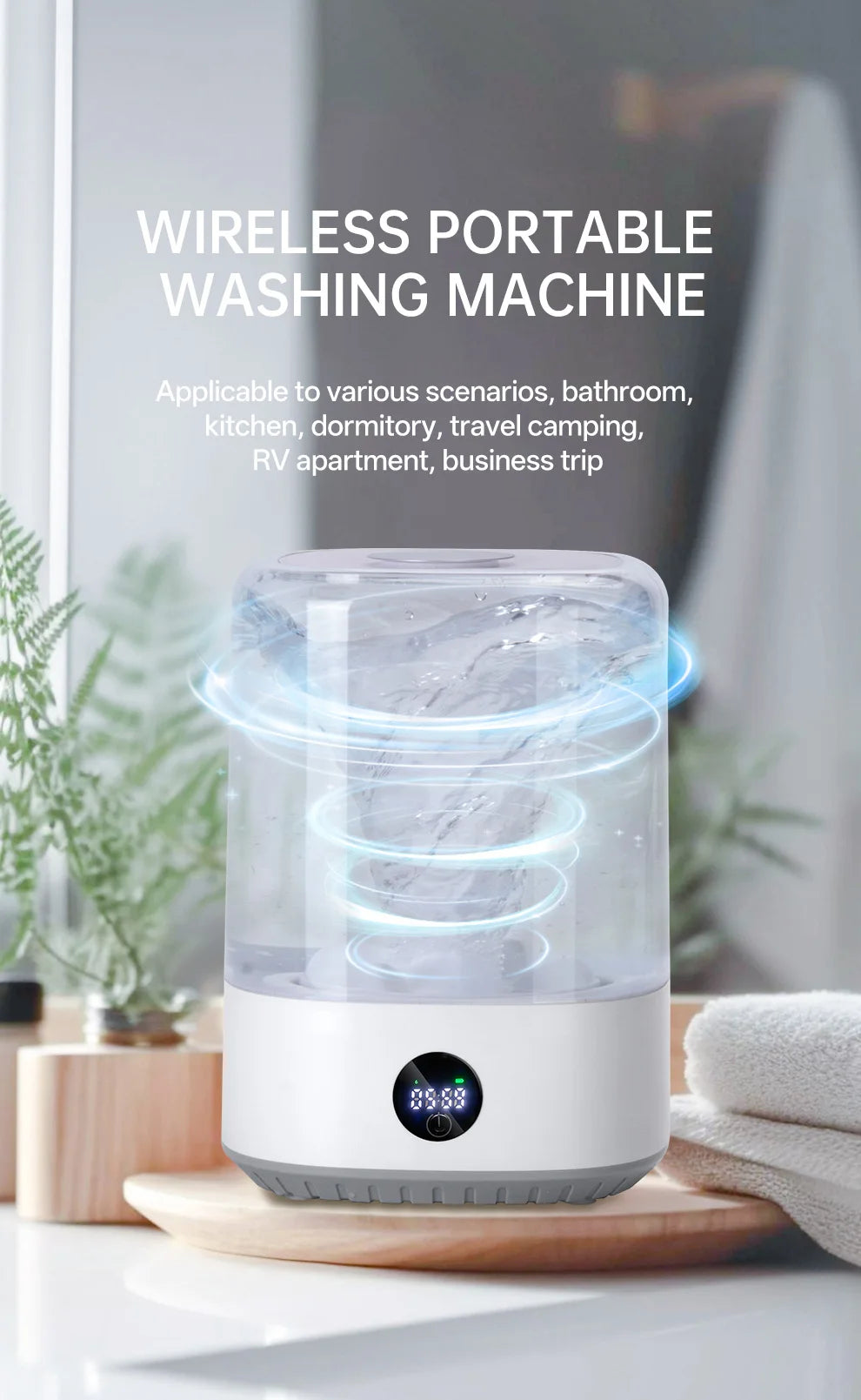 Portable Mini Washing Machine USB Rechargeable Cordless Washer For Underwear, Socks, Baby Clothes, 4L Capacity With Digital Control, Quiet & Efficient For Apartment, Dorm, Travel, Camping & RV