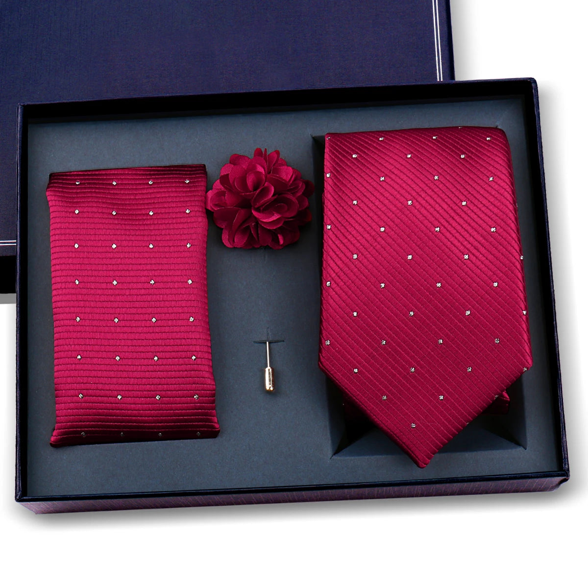 Luxury Men’s Paisley Necktie Gift Set. Silk Tie, Pocket Square, Cufflinks & Gift Box for Weddings & Business