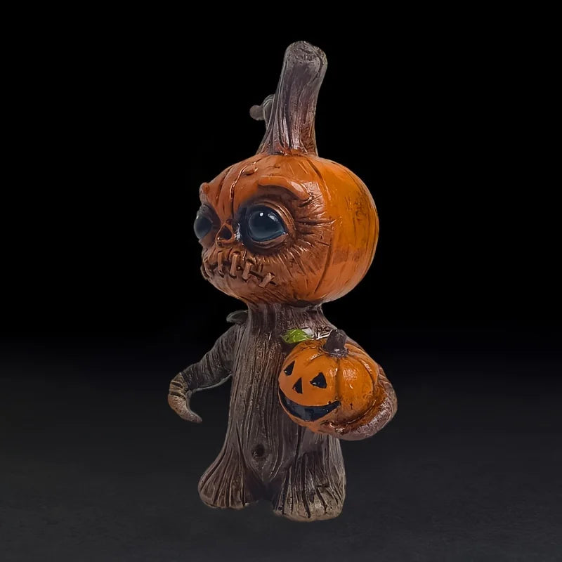 Halloween Pumpkin Tree Stump Figurine. Resin Jack-O’-Lantern Character Statue for Spooky Fall & Halloween Home Décor