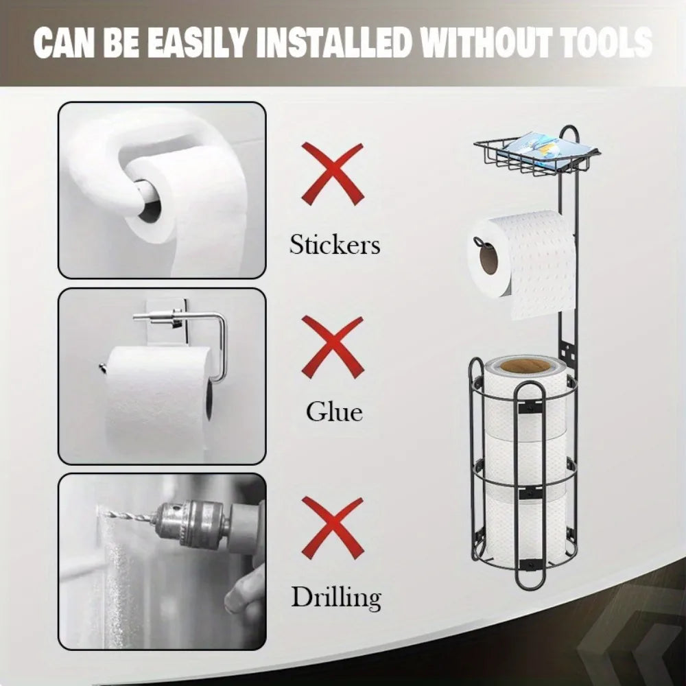 Stainless Steel Round Toilet Paper Holder With Shelf