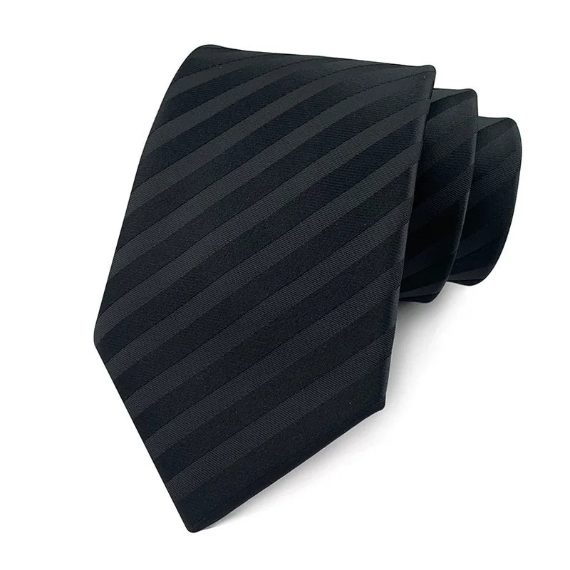 Luxury 8CM Men’s Black Striped Necktie | Classic Business & Formal Tie for Weddings, Office & Special Occasions