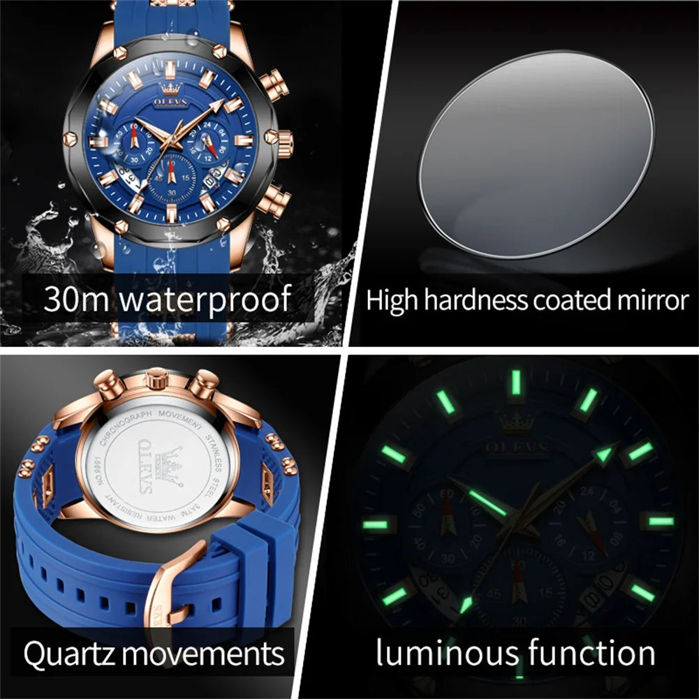 Men’s Luxury Chronograph Watch – Waterproof Silicone Strap Sports Watch