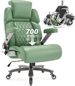 Big and Tall Office Chair 700lbs - Adjustable Headrest&Lumbar Support, 3D Flip Arms, Large Wheels &Heavy Duty Metal Base, Ergono