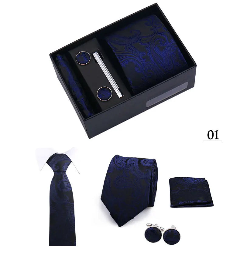 Tie Men With Box Top Quality Business Ties Hanky Cufflink Set Clips Green Necktie Corbatas For Men Wedding In Gift Box Gravatas