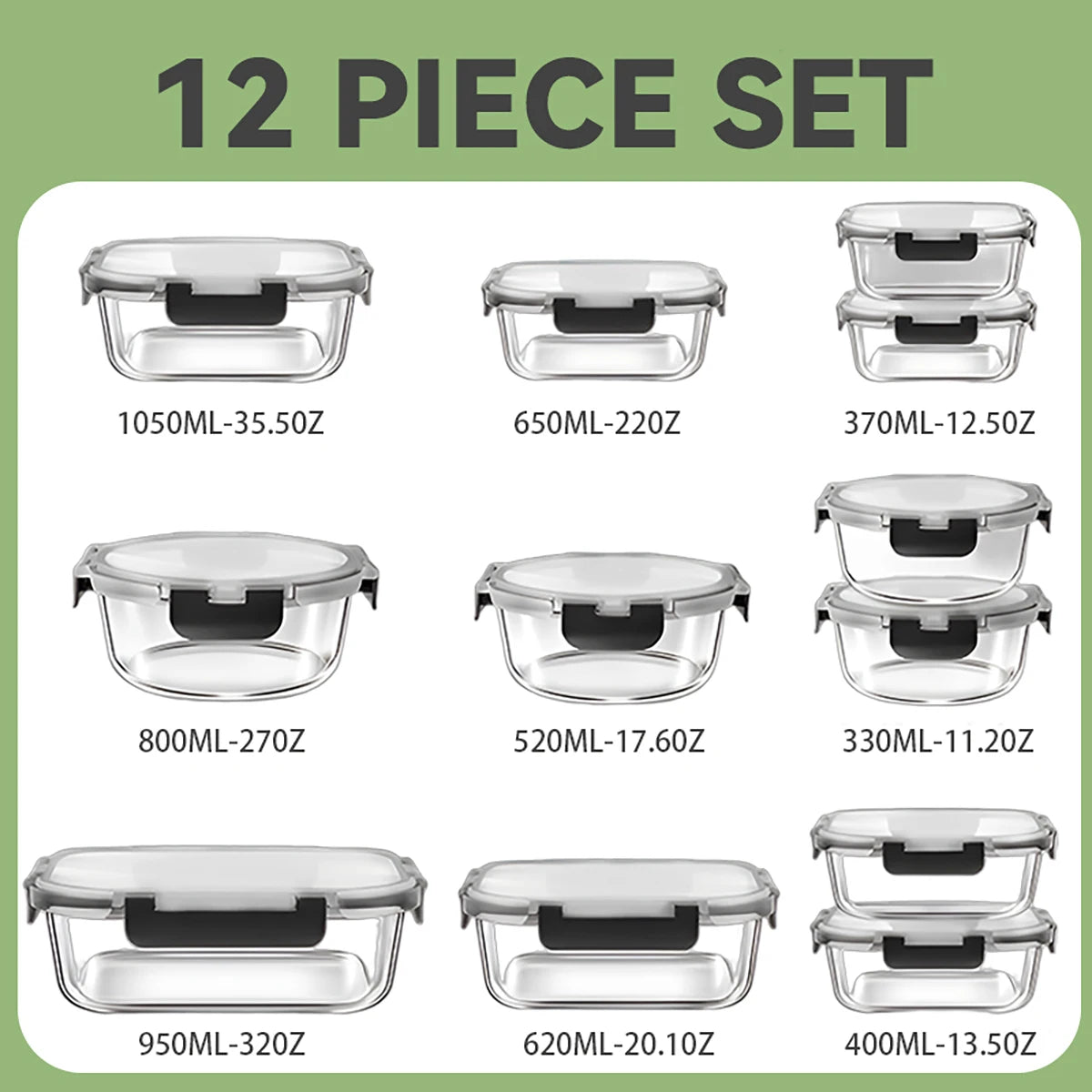 12-Piece Reusable Food Storage Container Set with Airtight Lids
