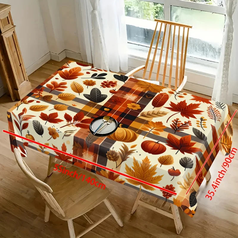 Tablecloth Fall Harvest Pumpkin Maple Leaf Tablecloth Rectangular Polyester Modern Design for Home Decor Festive Arrangements Indoor Outdoor Use Durable Easy Clean Reusable Table Cover Dining Table Kitchen Seasonal Decoration