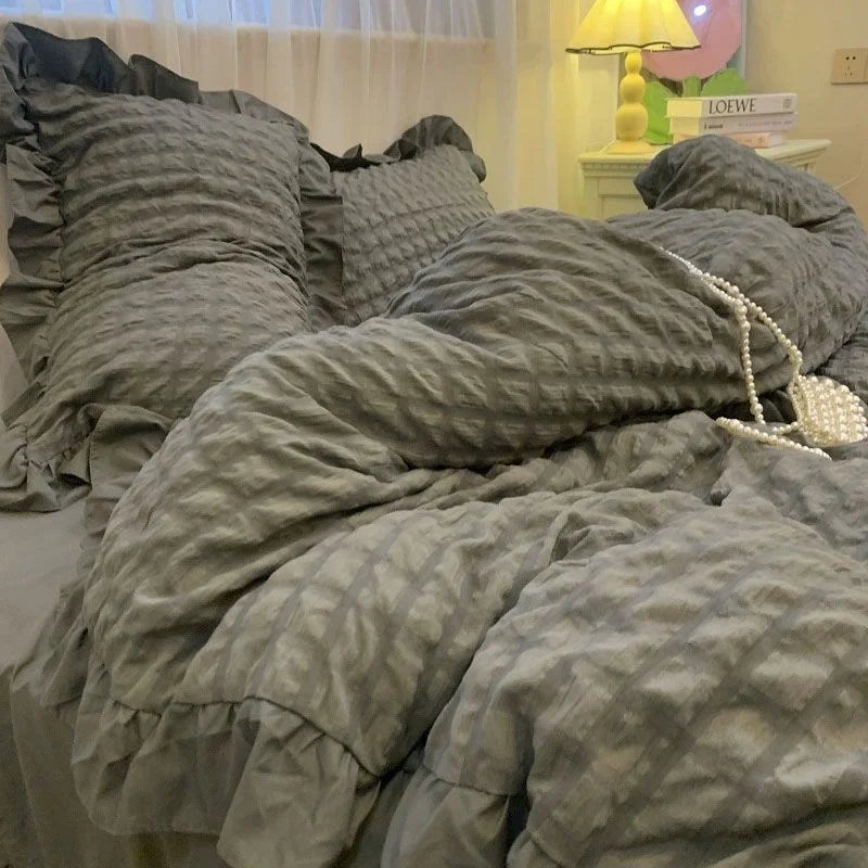 Romantic Ruffled Solid Color Bedding Set
