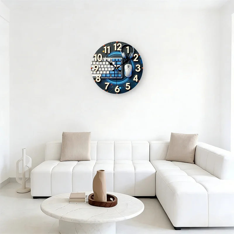 Modern Industrial Wall Clock – Blue Gear  Design & Bold Numerals