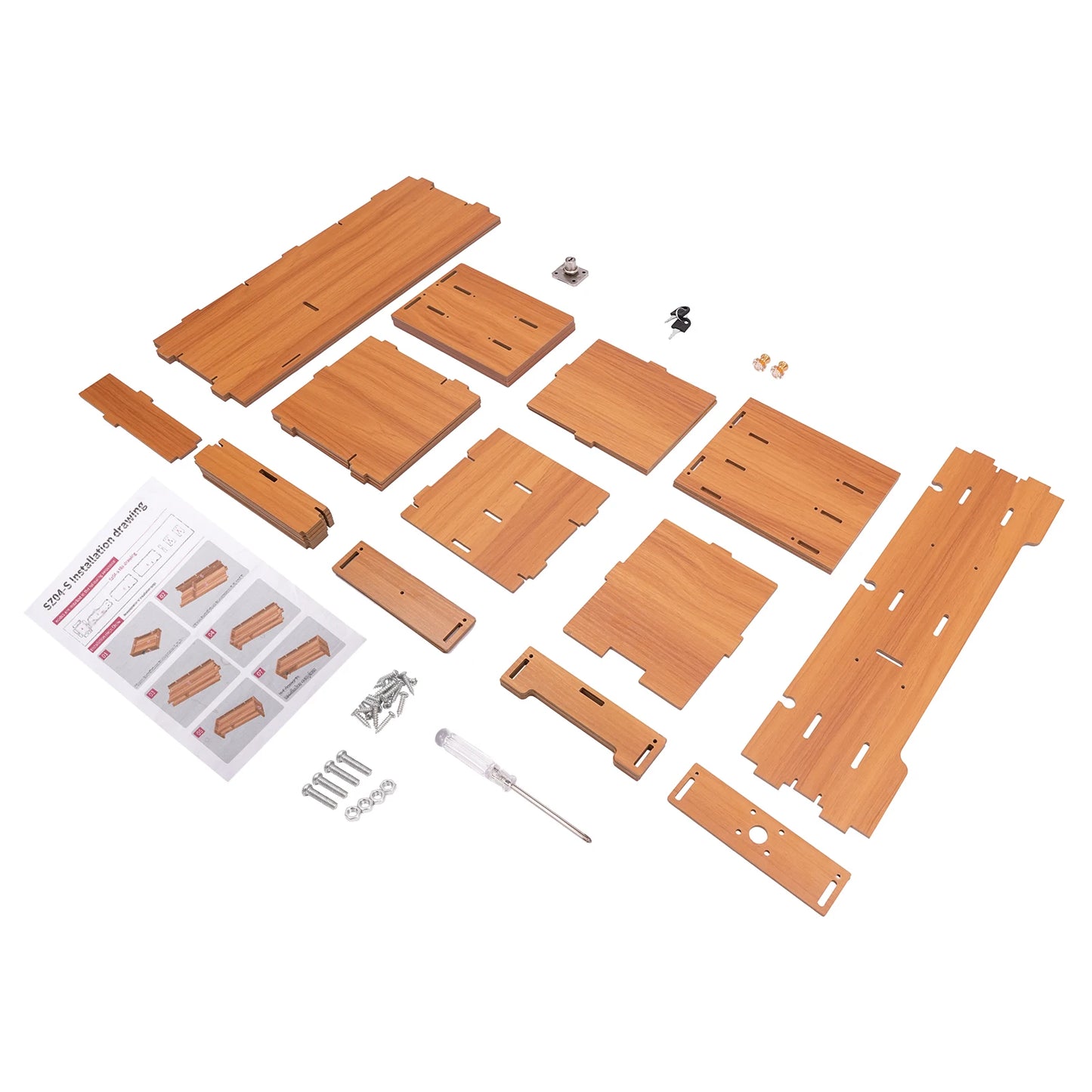 Computer Monitor Stand with Drawers, Phone Holder & Key Storage, Wooden Monitor Riser Desktop Organizer for Home Office