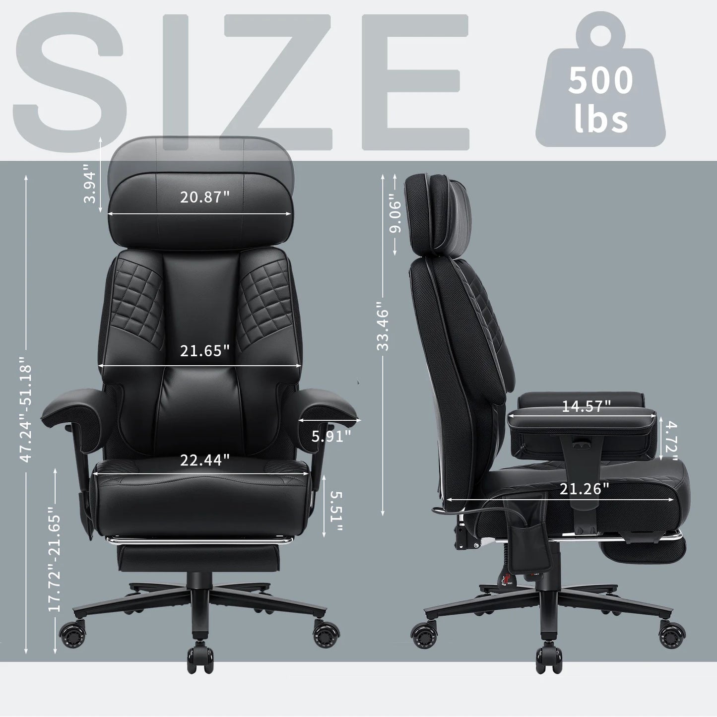 Executive Office Chair with Footrest, Adjustable Headrest & Lumbar Support, Ergonomic High Back Reclining Desk Chair