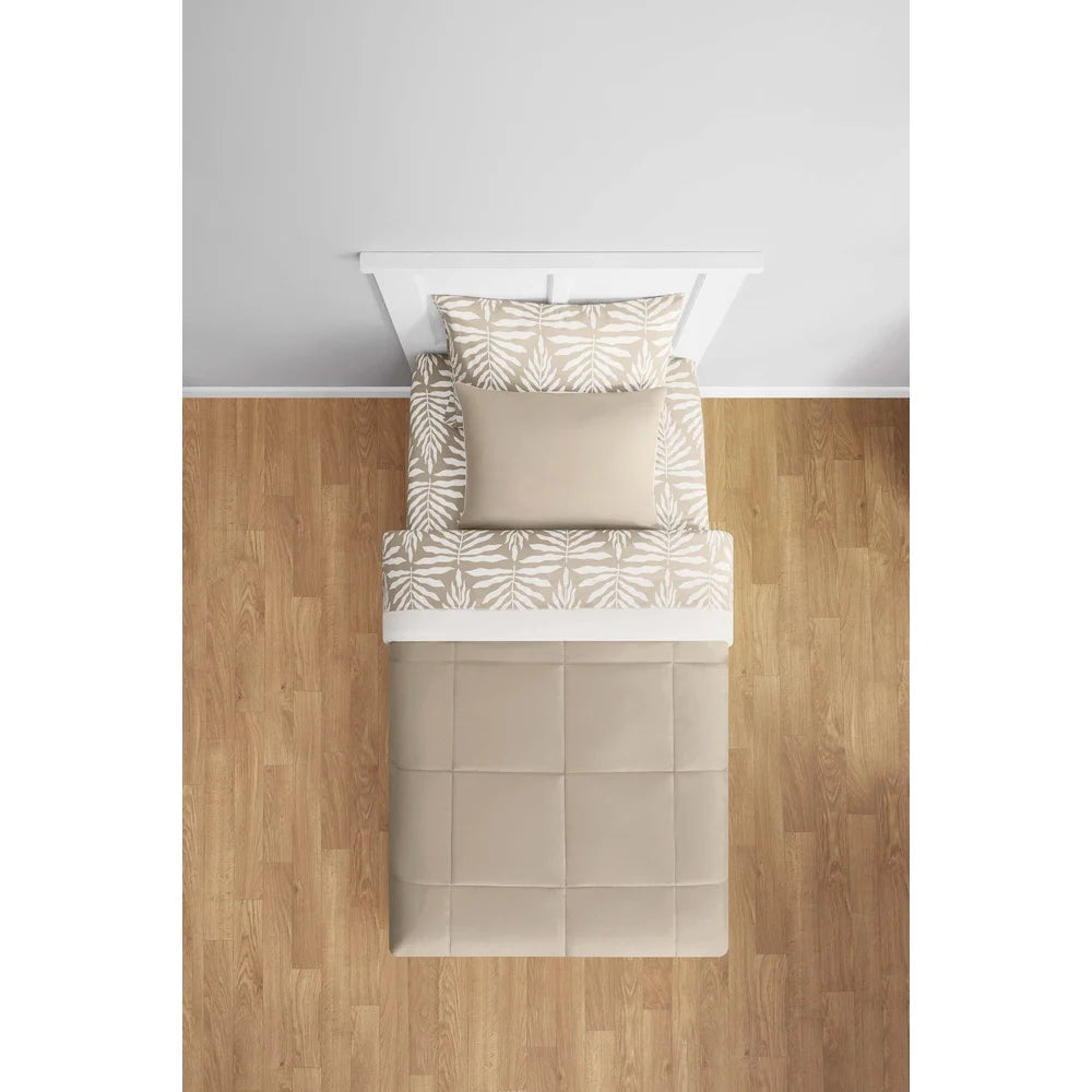 5 Piece Reversible Comforter Set Twin XL Beige Palm Print