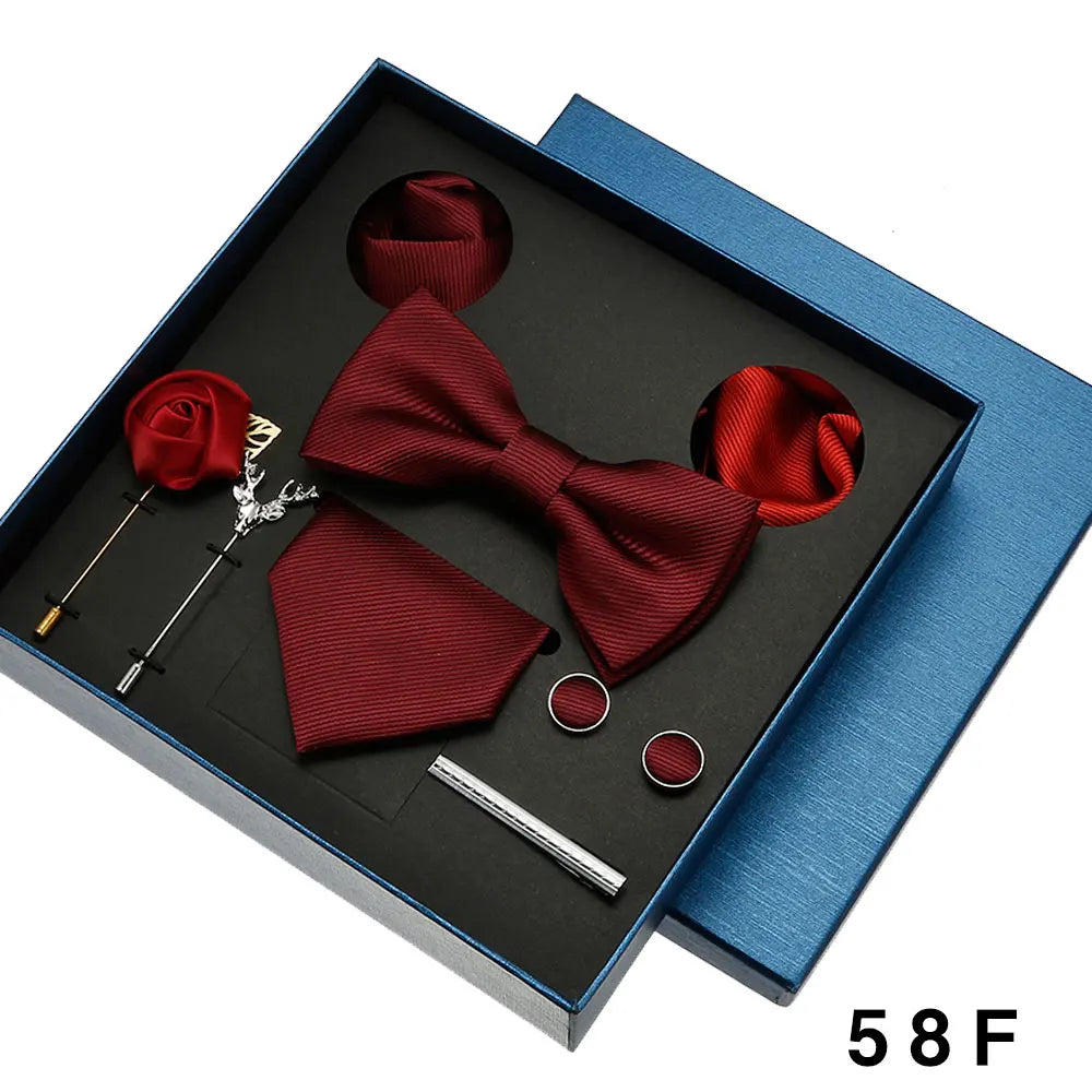 Luxury Men’s Bow Tie Gift Set with Pocket Square, Cufflinks & Lapel Pin