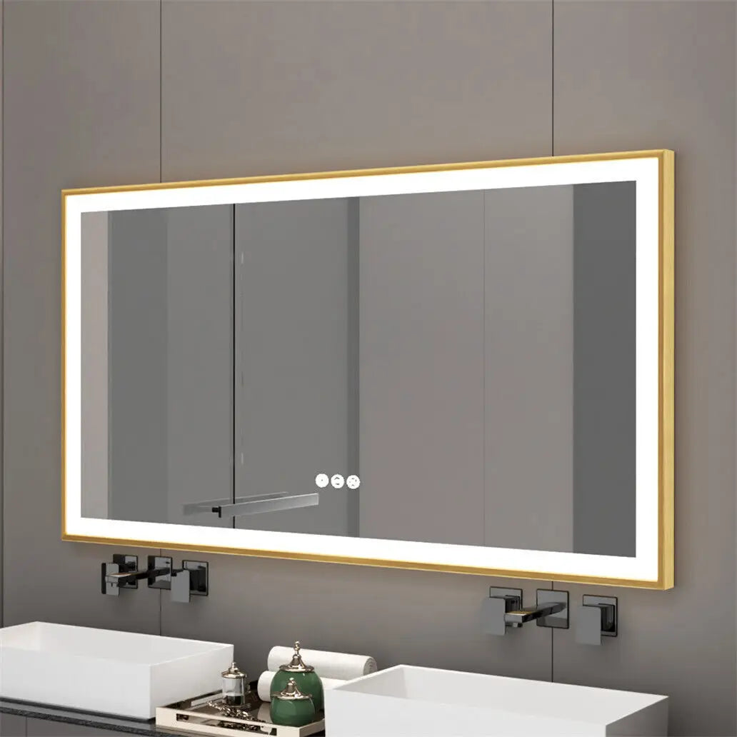 Led Bathroom Mirror Wall Mounted Aluminum Frame Anti Fog