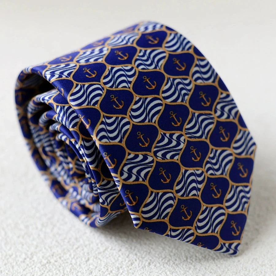 8cm Width New Design Printed Neckties Retro Anchor Animal Green Brown Neck Ties For Men Daily Wear Shirt Tuxedo Accessories Gift