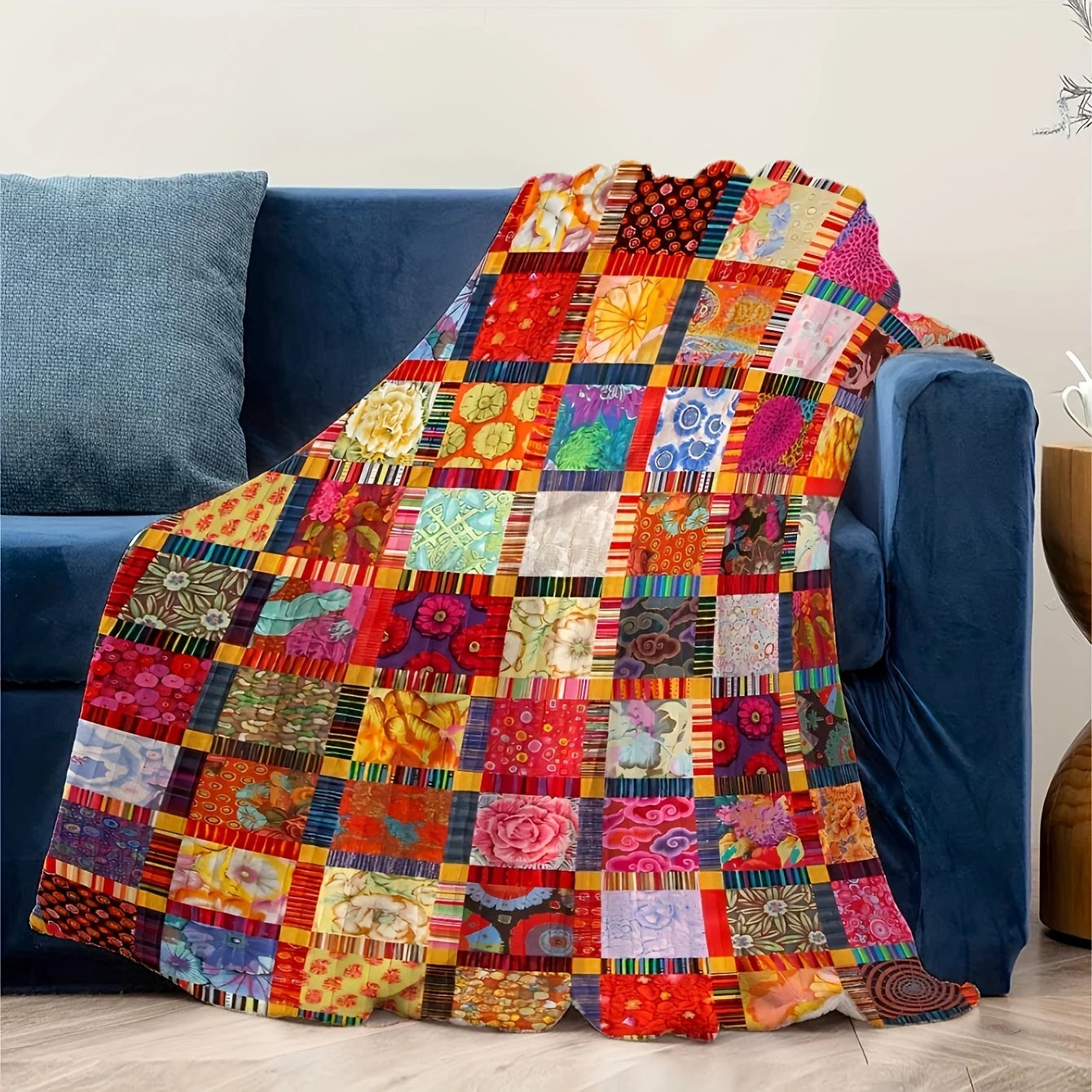 [Soft Vintage Quilted Blanket] Soft and Comfortable Vintage Quilted Blanket - Flannel, Suitable for All Seasons, Versatile Offic