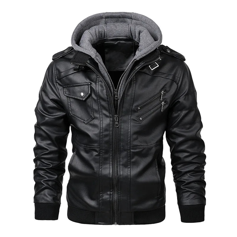 Men’s Hooded PU Leather Motorcycle Jacket