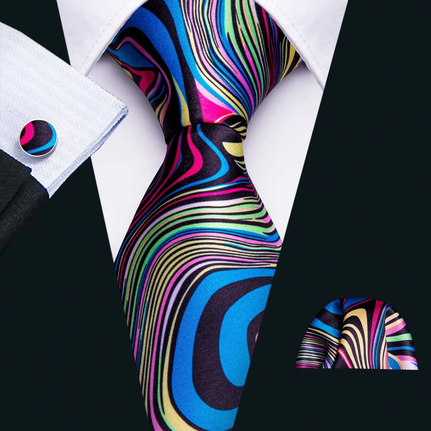 Luxury Designer Silk Tie Set for Men,  Necktie, Pocket Square & Cufflinks for Weddings, Business & Formal Events