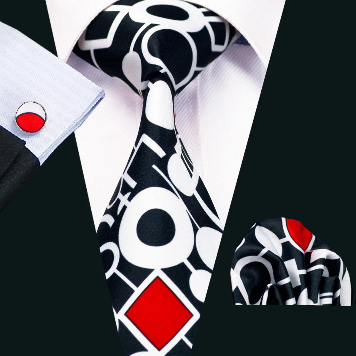 Luxury Men’s Silk Necktie Gift Set with Pocket Square, Cufflinks & Tie Clip