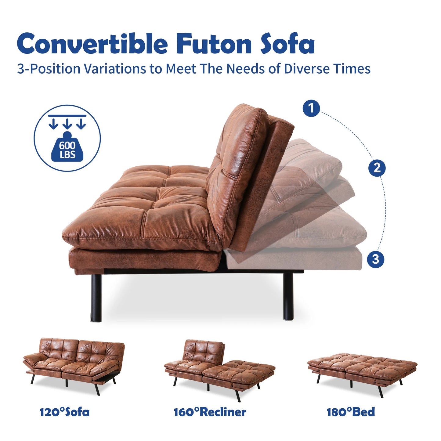 Hcore Futon Sofa Bed,Sleeper Convertible Futon Couch,Memory Foam Futon Couch,Convertible Loveseat Sofa Bed