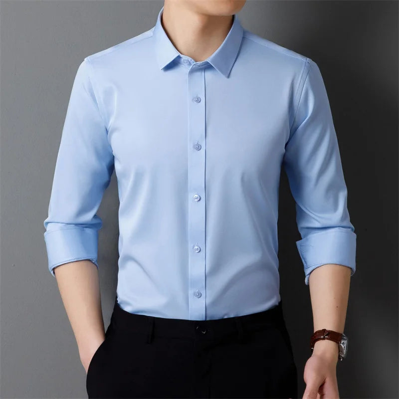 Men’s Stretch Long Sleeve Business Shirt. Comfortable Professional Button-Up