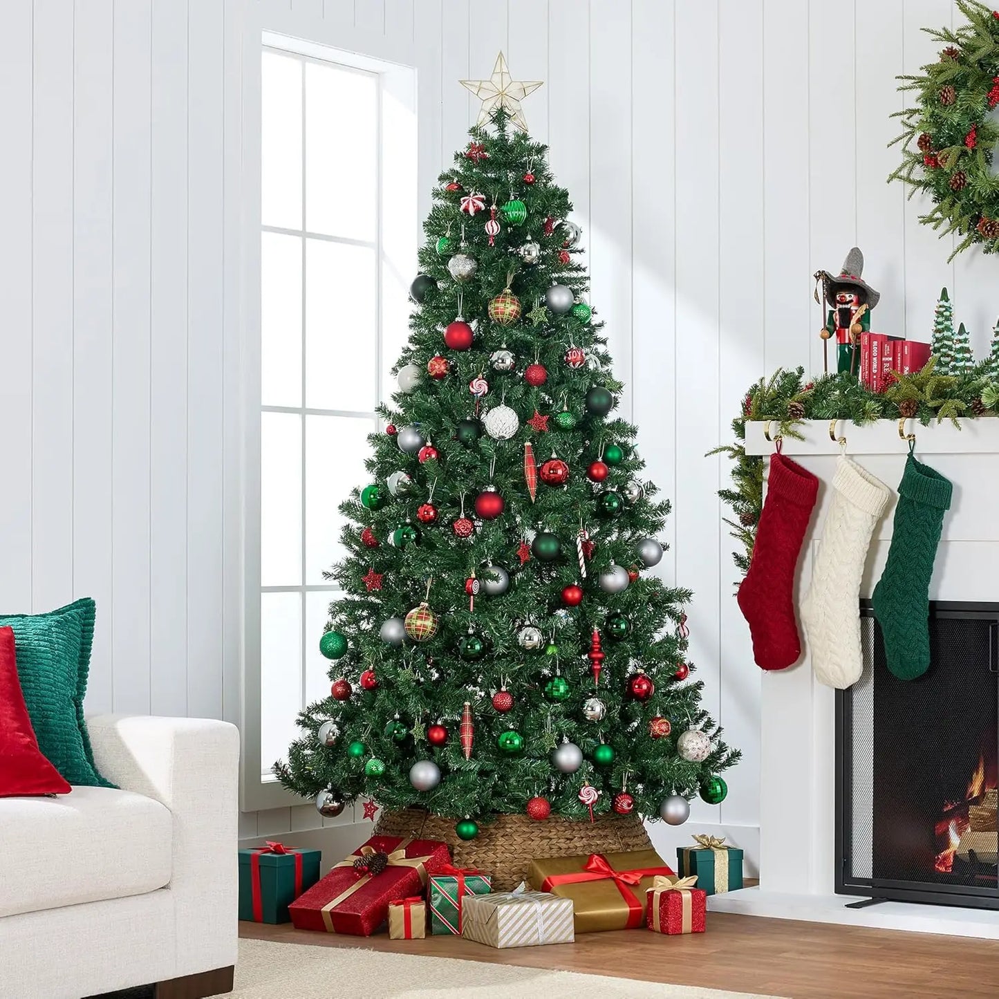 Premium Artificial Christmas Tree .Realistic Spruce Holiday Tree with Ornaments & Festive Décor Set (7FT/8FT/9FT)