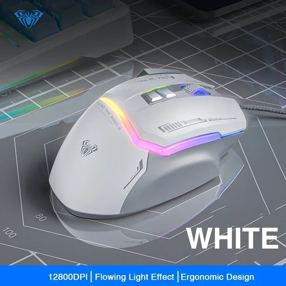 AULA S12Pro RGB Gaming Mouse .12800 DPI High-Speed Wired Mouse with Low Latency Performance