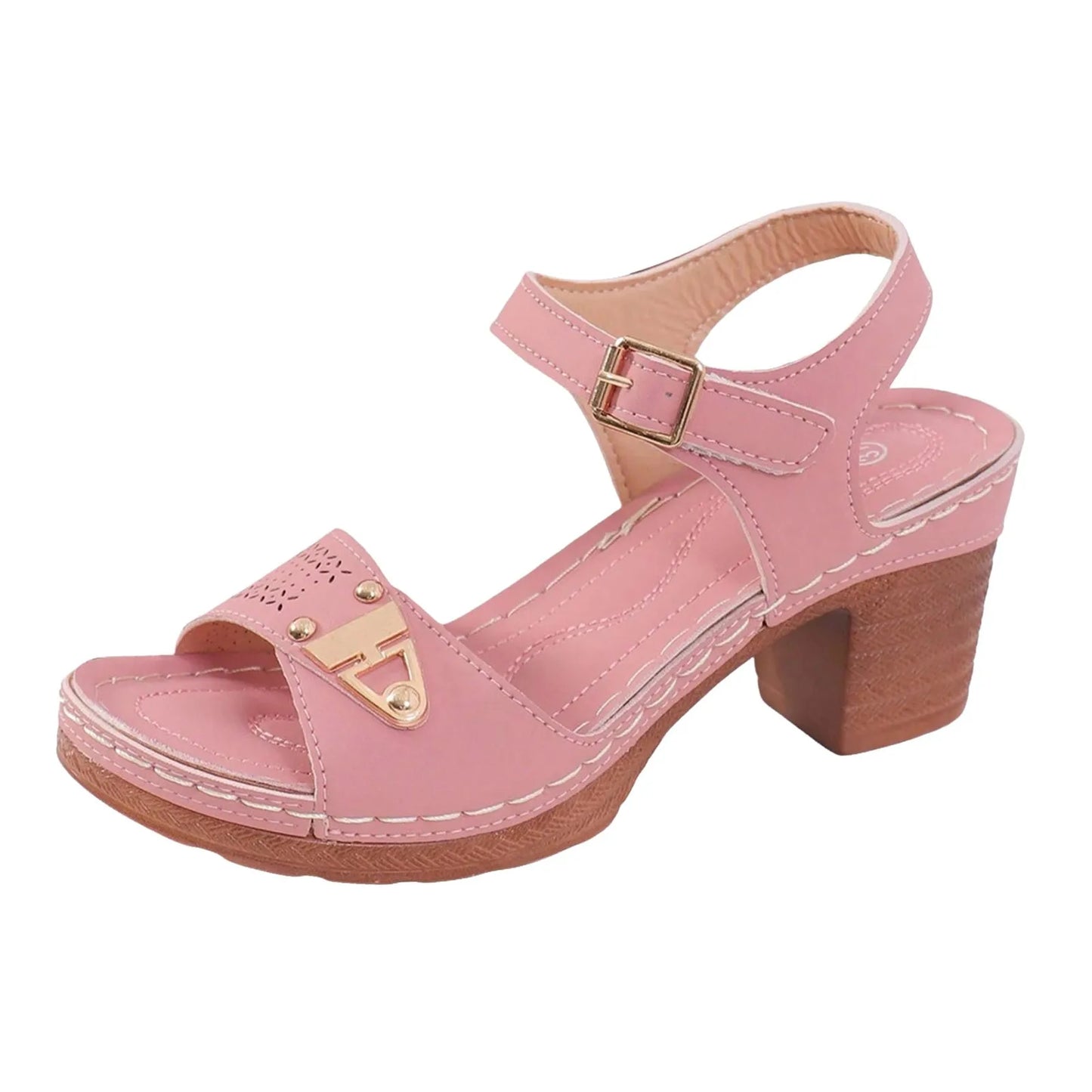 Young Girls' Fashion Sandals With Adjustable Buckles Multi-Strap Thick Medium Heel Solid Color One Line Sandals For Women Sexy