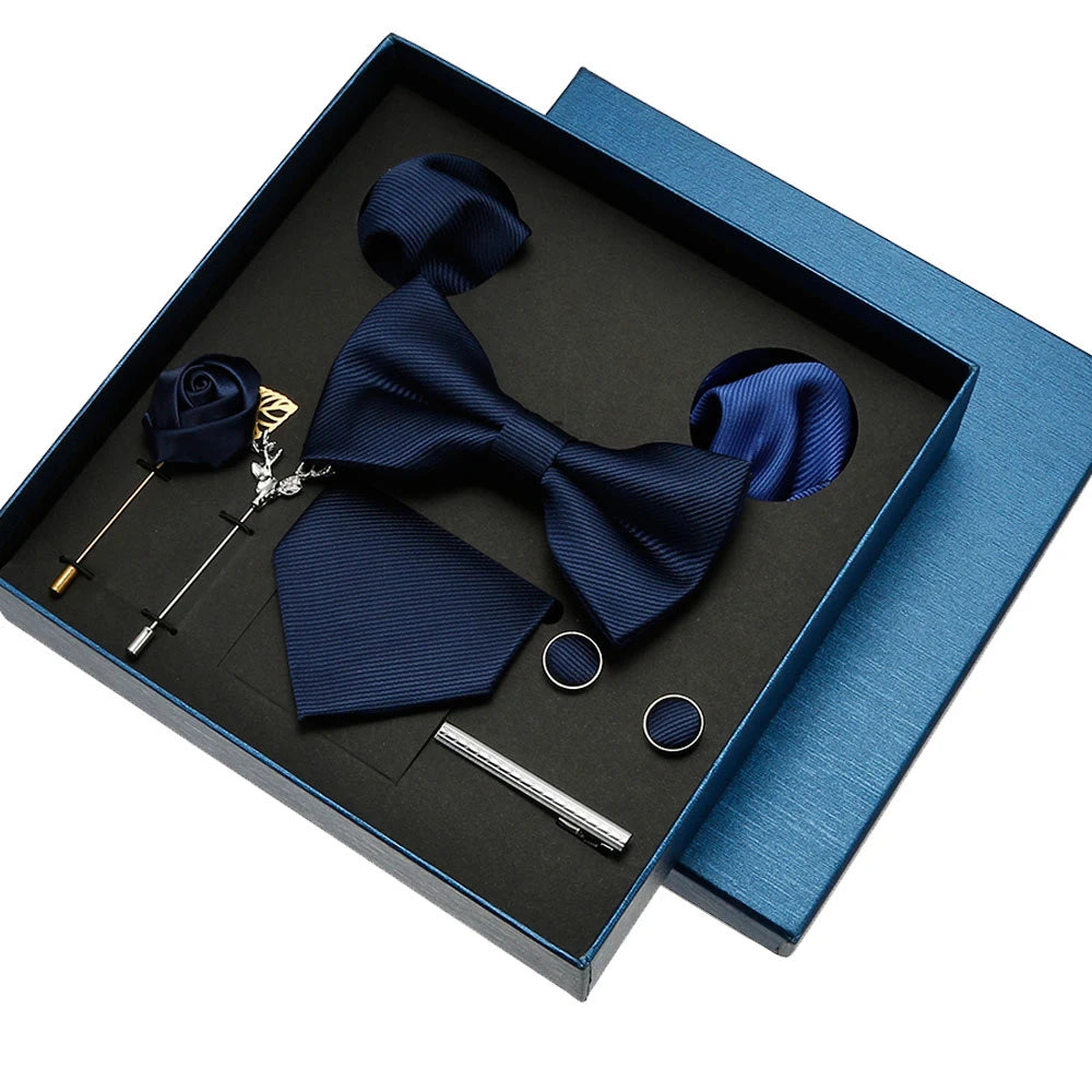 Luxury Men’s Bow Tie Gift Set with Pocket Square, Cufflinks & Lapel Pin