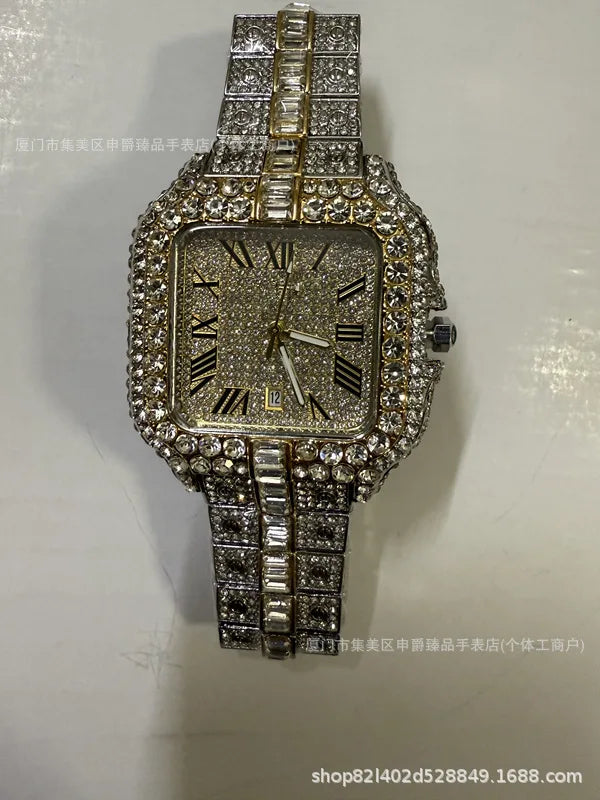 Luxury Iced-Out Square Men’s Watch. Diamond Style Fashion Timepiece