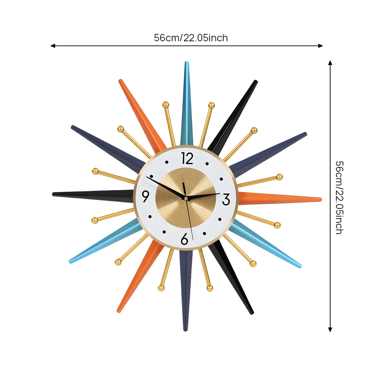 Colorful Starburst Wall Clock – Mid-Century Modern Sunburst Décor