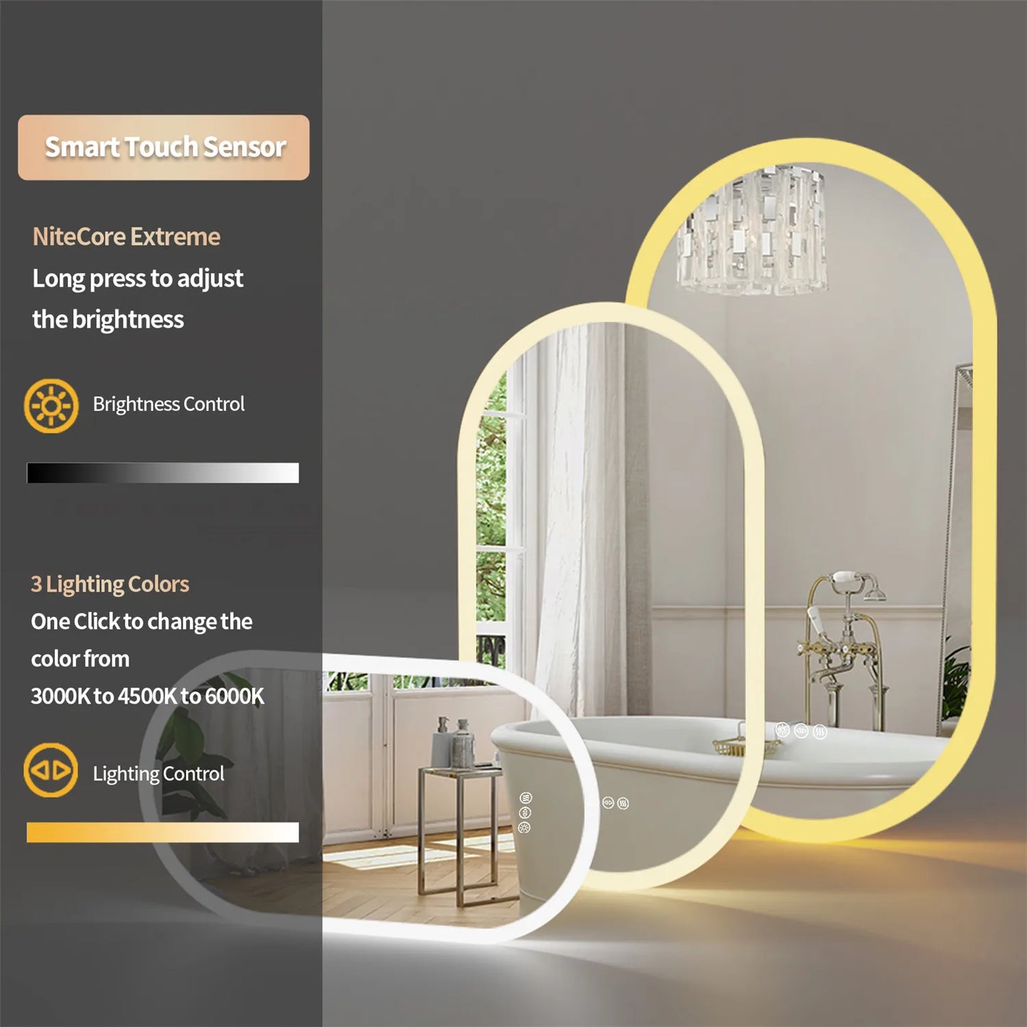 Backlit Smart LED Bathroom Mirror Oval Dimmable Anti Fog