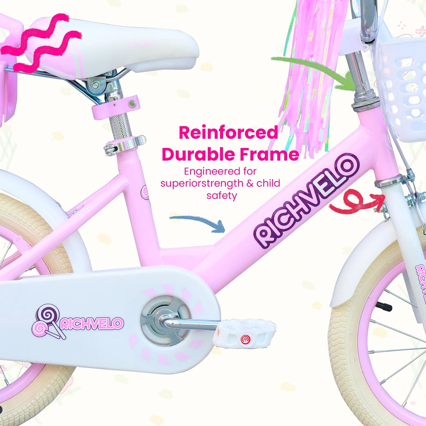 Kids Girls Bicycle 12–16 Inch .Bike with Training Wheels, Basket & Adjustable Seat for Ages 2–7  Description