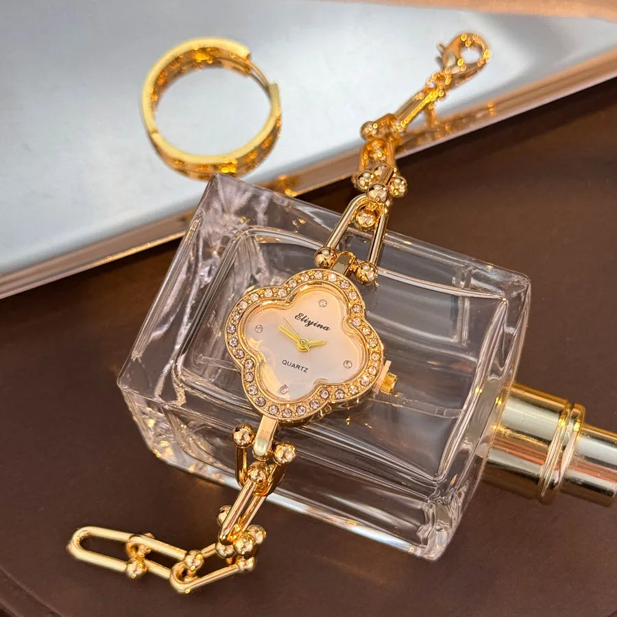 Lucky Four Leaf Clover Women’s Bracelet Watch Elegant Fashion Timepiece