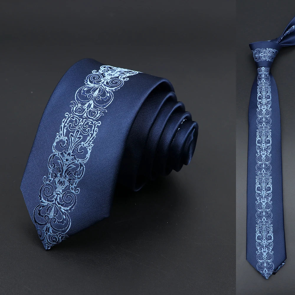 Men’s Skinny Floral Paisley Tie. Modern Wedding and Business Necktie