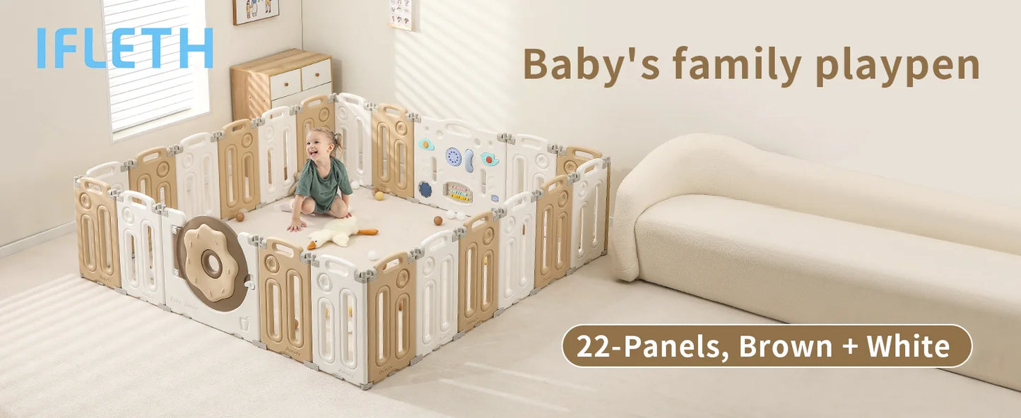 Foldable Playpen for Babies and Toddlers, Portable Kids Play Yards with Safety Gate, 14/18/22 Panels