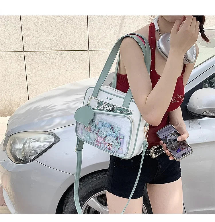 Y2K Japanese Harajuku Ita Bag for Women Cute Shoulder Bag Girls Transparent Itabag Crossbody Bag JK Shoulder Bags Handbags