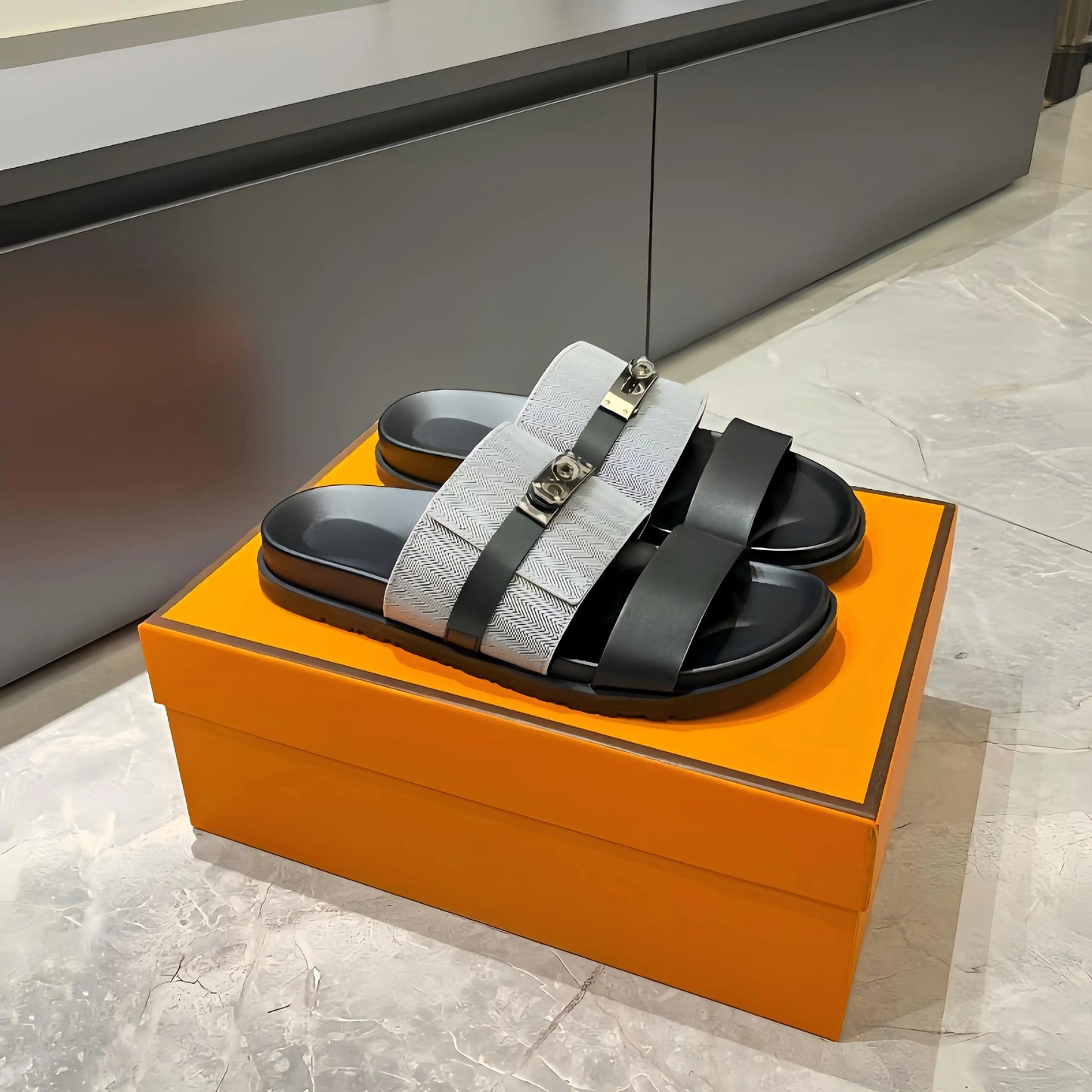 Luxury Women’s Leather Buckle Slide Sandals