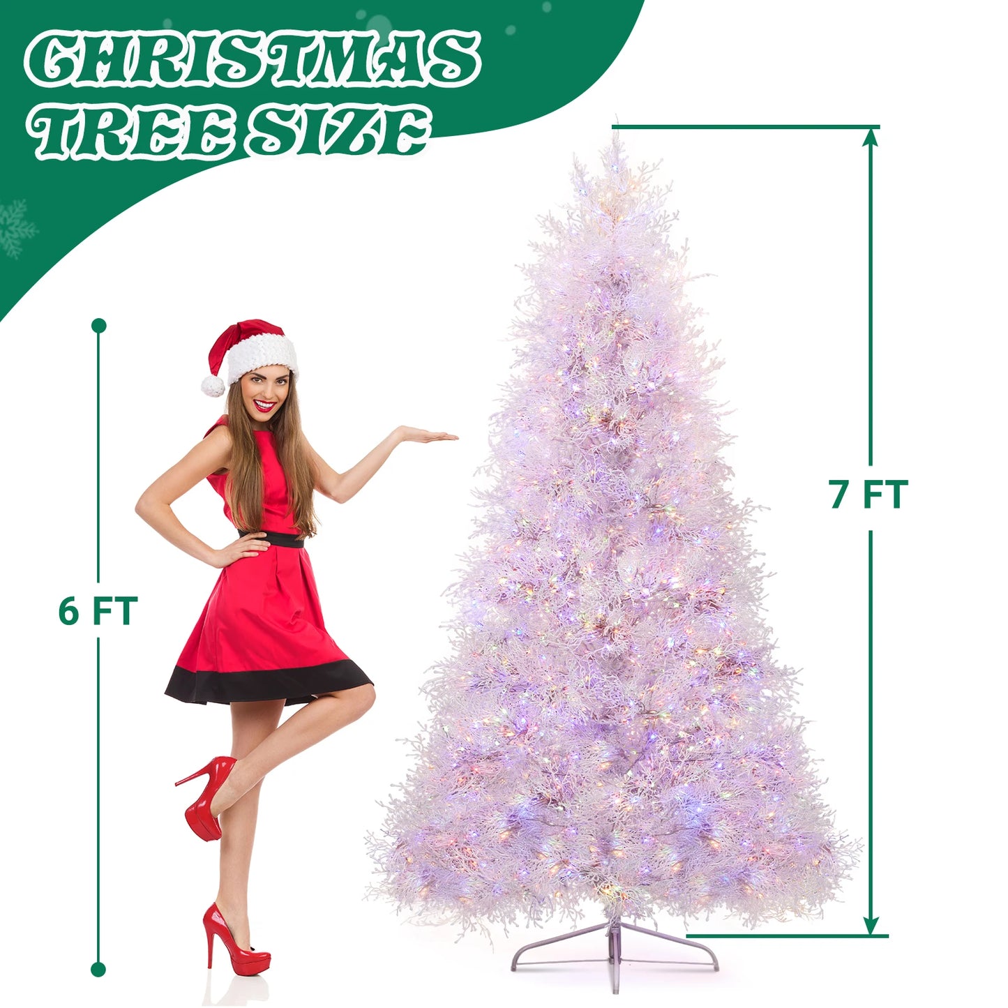 7FT Pre-Lit Artificial Christmas Tree with 400 LED Lights .3 Color Modes & Dimmable Holiday Lighting