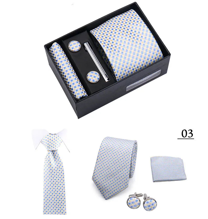 Tie Men With Box Top Quality Business Ties Hanky Cufflink Set Clips Green Necktie Corbatas For Men Wedding In Gift Box Gravatas
