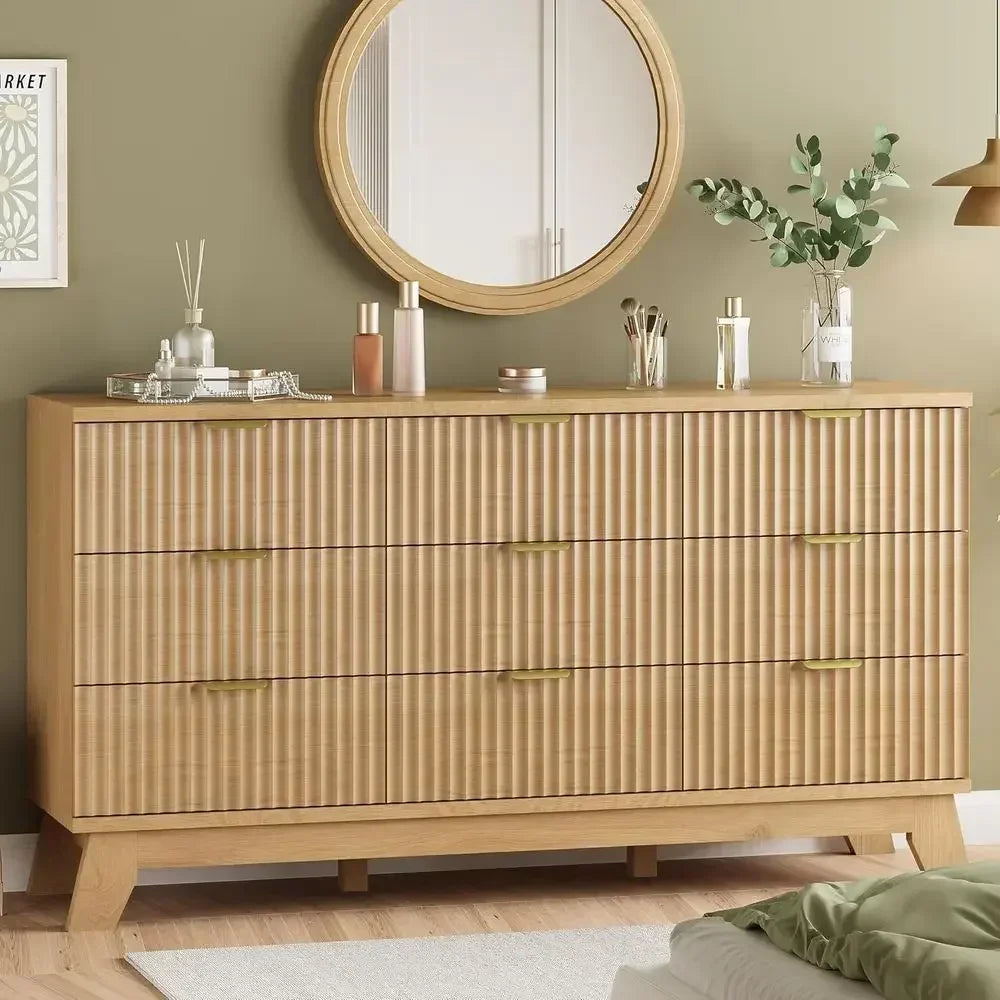 57” Modern Fluted Dresser with 9 Drawers – Wide Bedroom Storage Cabinet  Description