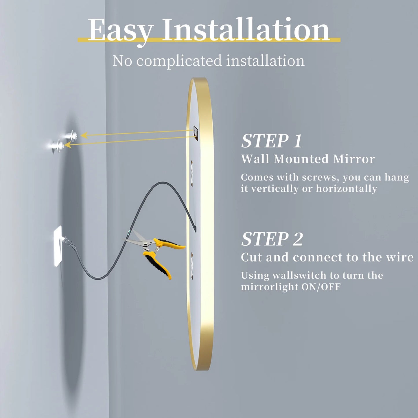 LED Oval Bathroom Mirror Dimmable Wall Mounted Vanity